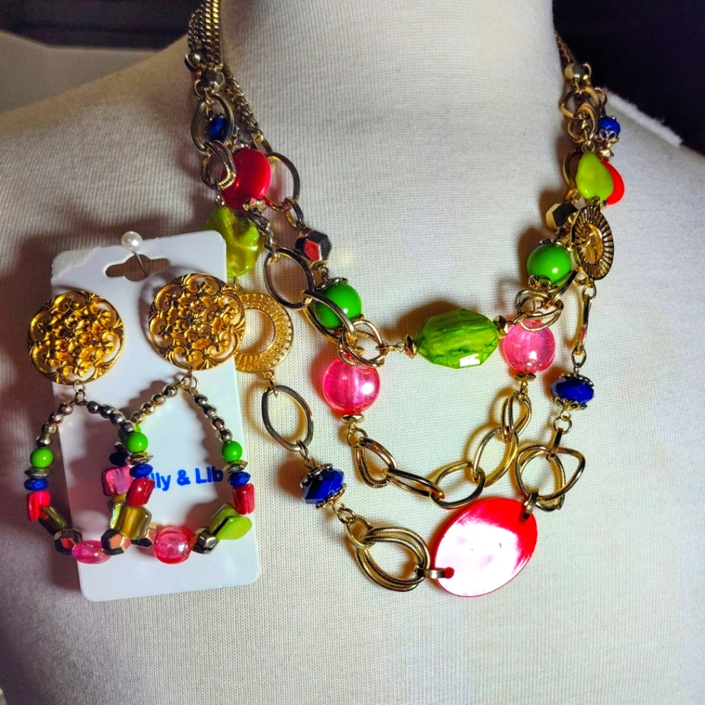 Colorful Beaded Necklace and Earring Set